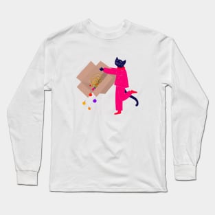 Naughty cat and the Christmas cardboard box Long Sleeve T-Shirt